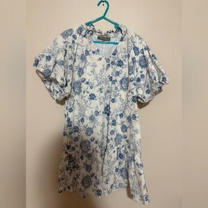 Pixi + Ivy White and Blue Floral Dress